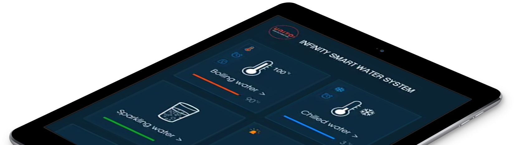 Ipad hvor der vises Unito Anywhere appen og hvilke funktioner appen har.